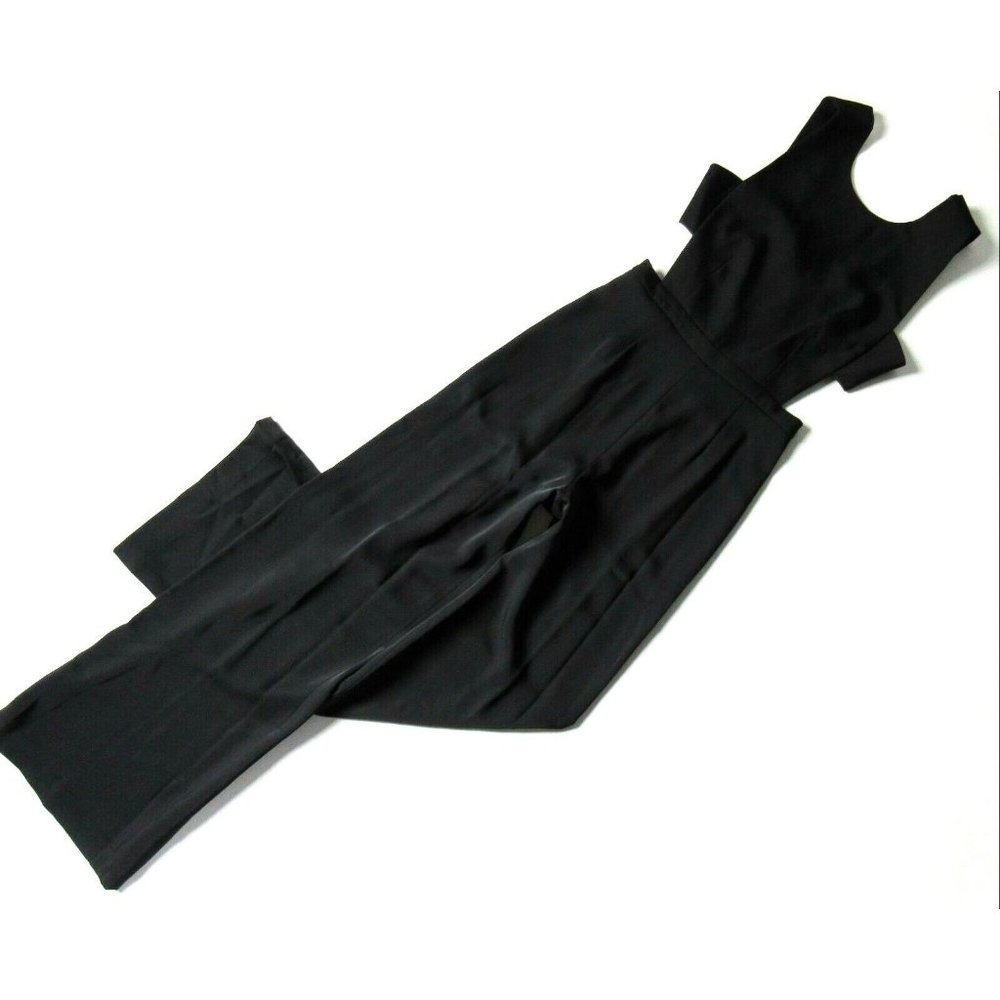 NWT BCBG MaxAzria Rossana in Black Satin Wide Leg Cutout Jumpsuit 2 x 32